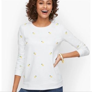 Talbots EMBROIDERED LEMONS- CREWNECK SWEATSHIRT